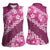 Vintage Pink Polynesia Women Sleeveless Polo Shirt Plumeria With Hibiscus Tropical Vibes