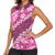 Vintage Pink Polynesia Women Sleeveless Polo Shirt Plumeria With Hibiscus Tropical Vibes