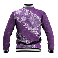 Vintage Purple Polynesia Baseball Jacket Plumeria With Hibiscus Tropical Vibes