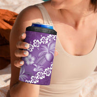 Vintage Purple Polynesia 4 in 1 Can Cooler Tumbler Plumeria With Hibiscus Tropical Vibes
