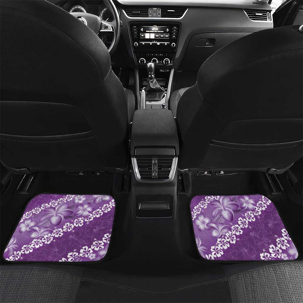 Vintage Purple Polynesia Car Mats Plumeria With Hibiscus Tropical Vibes