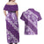 Vintage Purple Polynesia Couples Matching Off Shoulder Maxi Dress and Hawaiian Shirt Plumeria With Hibiscus Tropical Vibes