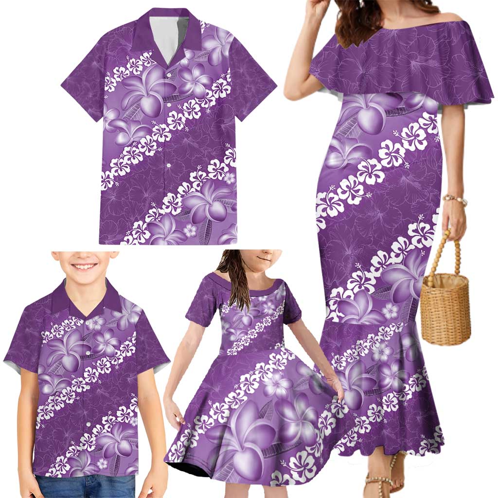 Vintage Purple Polynesia Family Matching Mermaid Dress and Hawaiian Shirt Plumeria With Hibiscus Tropical Vibes LT14 - Polynesian Pride