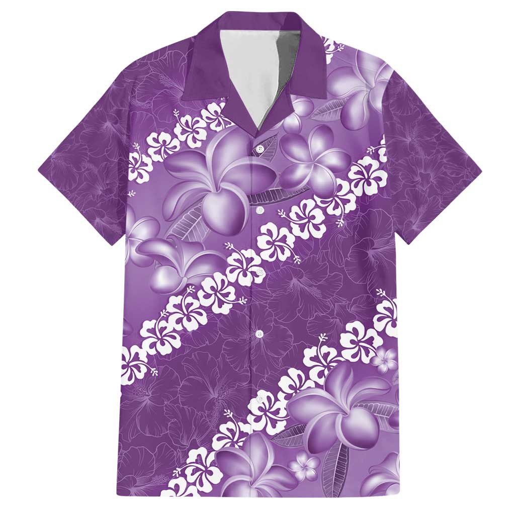 Vintage Purple Polynesia Family Matching Short Sleeve Bodycon Dress and Hawaiian Shirt Plumeria With Hibiscus Tropical Vibes