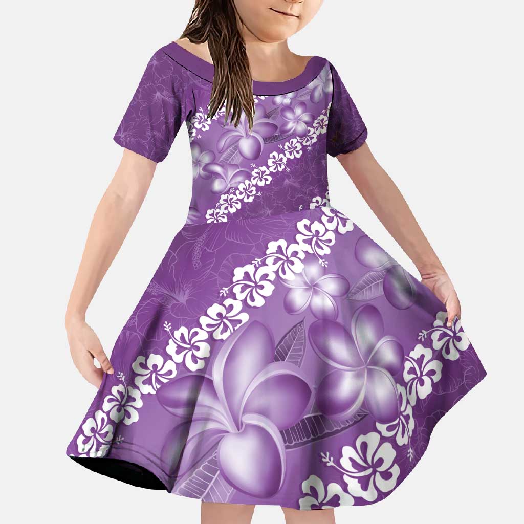 Vintage Purple Polynesia Family Matching Tank Maxi Dress and Hawaiian Shirt Plumeria With Hibiscus Tropical Vibes