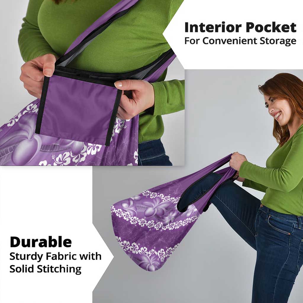 Vintage Purple Polynesia Grocery Bag Plumeria With Hibiscus Tropical Vibes