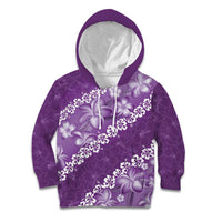 Vintage Purple Polynesia Kid Hoodie Plumeria With Hibiscus Tropical Vibes