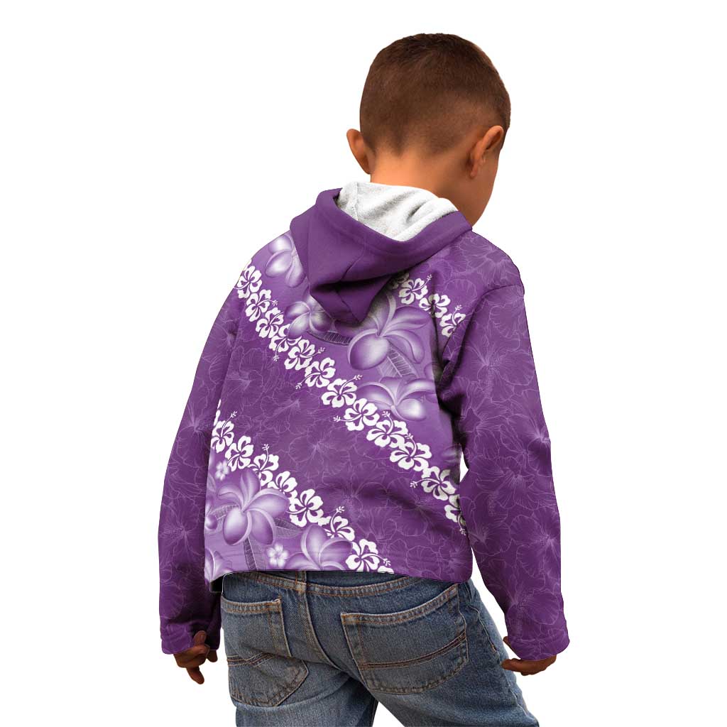 Vintage Purple Polynesia Kid Hoodie Plumeria With Hibiscus Tropical Vibes