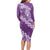 Vintage Purple Polynesia Long Sleeve Bodycon Dress Plumeria With Hibiscus Tropical Vibes
