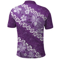 Vintage Purple Polynesia Polo Shirt Plumeria With Hibiscus Tropical Vibes