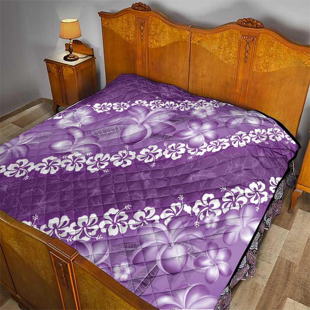 Vintage Purple Polynesia Quilt Plumeria With Hibiscus Tropical Vibes