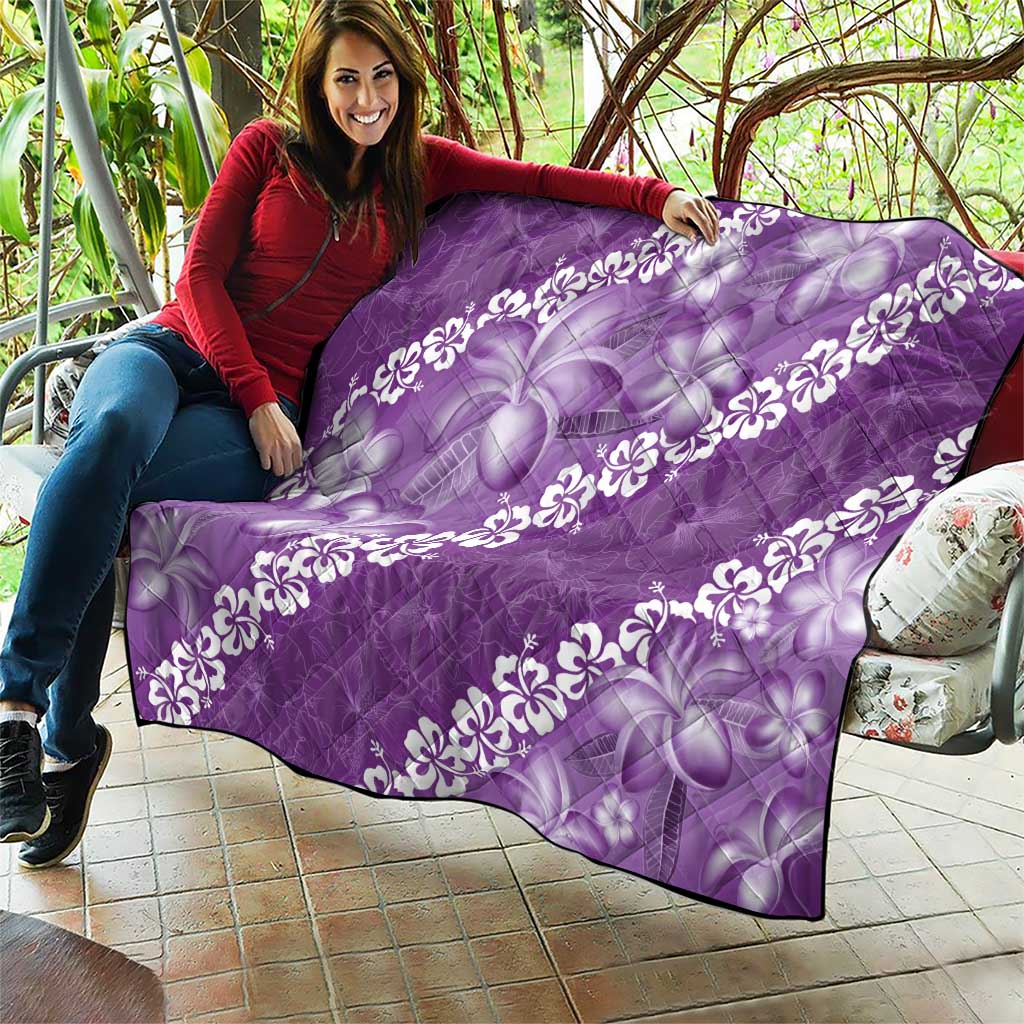 Vintage Purple Polynesia Quilt Plumeria With Hibiscus Tropical Vibes