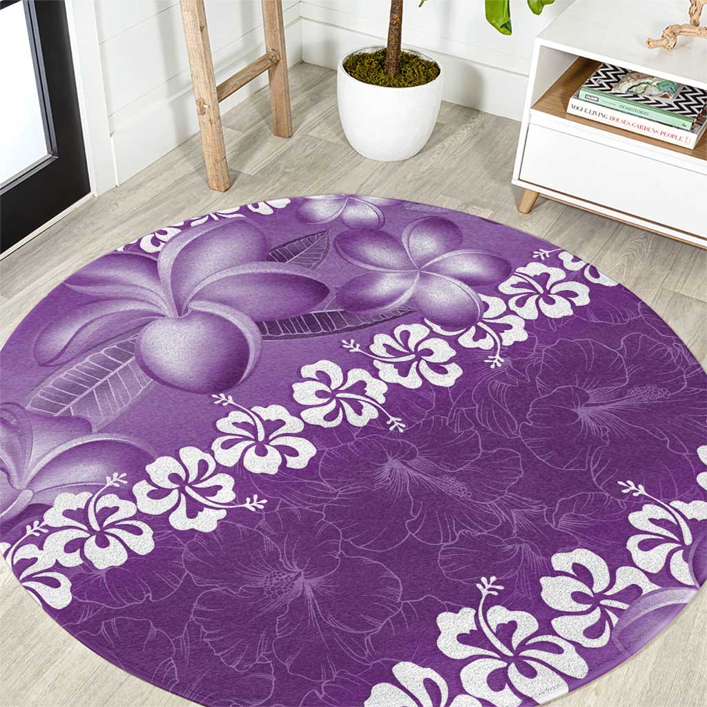 Vintage Purple Polynesia Round Carpet Plumeria With Hibiscus Tropical Vibes LT14 Purple - Polynesian Pride