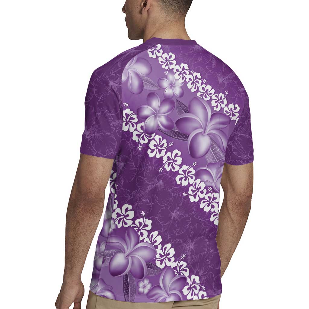 Vintage Purple Polynesia Rugby Jersey Plumeria With Hibiscus Tropical Vibes
