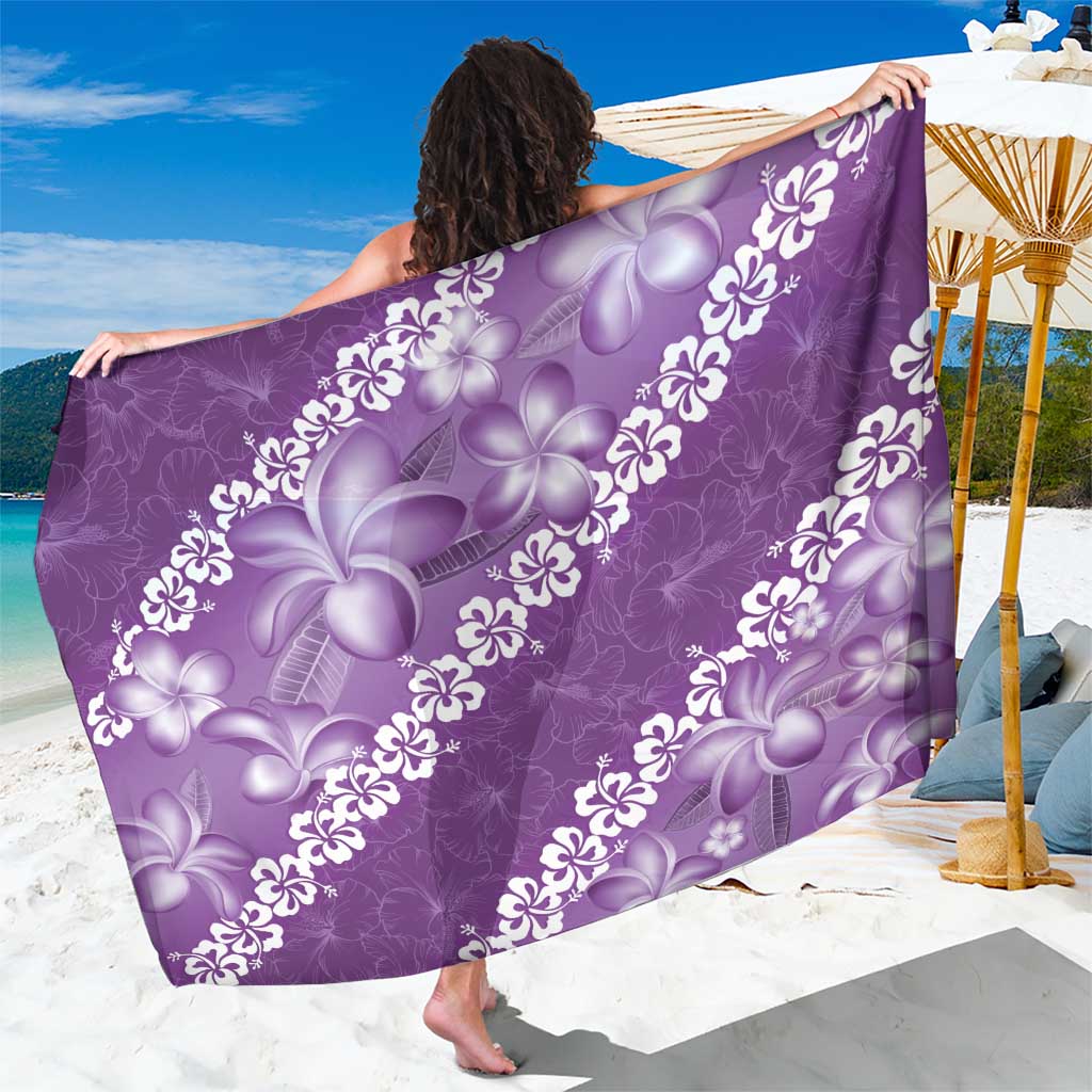 Vintage Purple Polynesia Sarong Plumeria With Hibiscus Tropical Vibes LT14 One Size 44 x 66 inches Purple - Polynesian Pride
