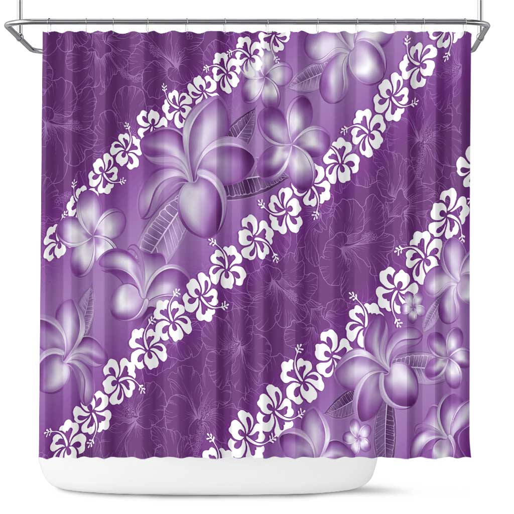 Vintage Purple Polynesia Shower Curtain Plumeria With Hibiscus Tropical Vibes LT14 Purple - Polynesian Pride