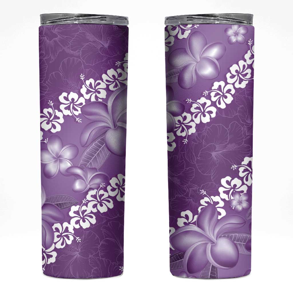 Vintage Purple Polynesia Skinny Tumbler Plumeria With Hibiscus Tropical Vibes LT14 Purple - Polynesian Pride