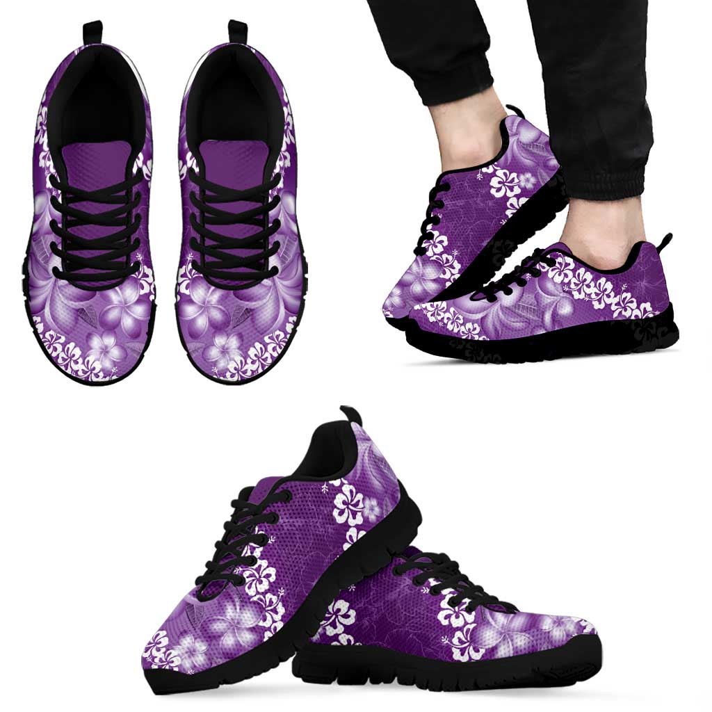 Vintage Purple Polynesia Sneakers Plumeria With Hibiscus Tropical Vibes