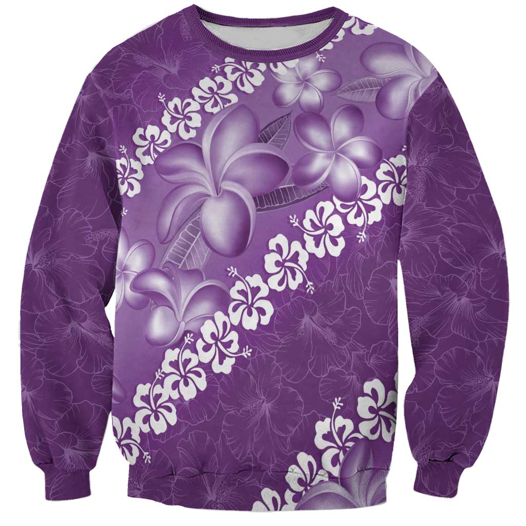 Vintage Purple Polynesia Sweatshirt Plumeria With Hibiscus Tropical Vibes