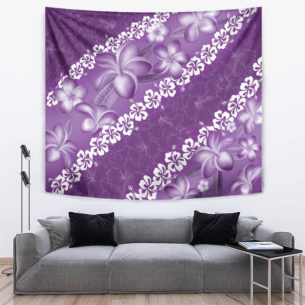 Vintage Purple Polynesia Tapestry Plumeria With Hibiscus Tropical Vibes LT14 Purple - Polynesian Pride