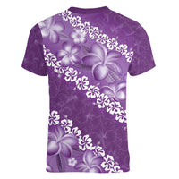 Vintage Purple Polynesia Women V-Neck T-Shirt Plumeria With Hibiscus Tropical Vibes