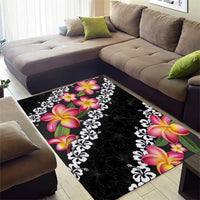 Black Polynesia Area Rug Plumeria With Hibiscus Pattern Tropical Vibes