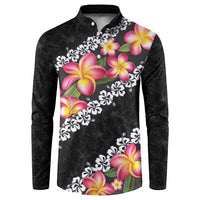 Black Polynesia Button Sweatshirt Plumeria With Hibiscus Pattern Tropical Vibes