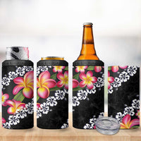 Black Polynesia 4 in 1 Can Cooler Tumbler Plumeria With Hibiscus Pattern Tropical Vibes