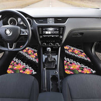Black Polynesia Car Mats Plumeria With Hibiscus Pattern Tropical Vibes