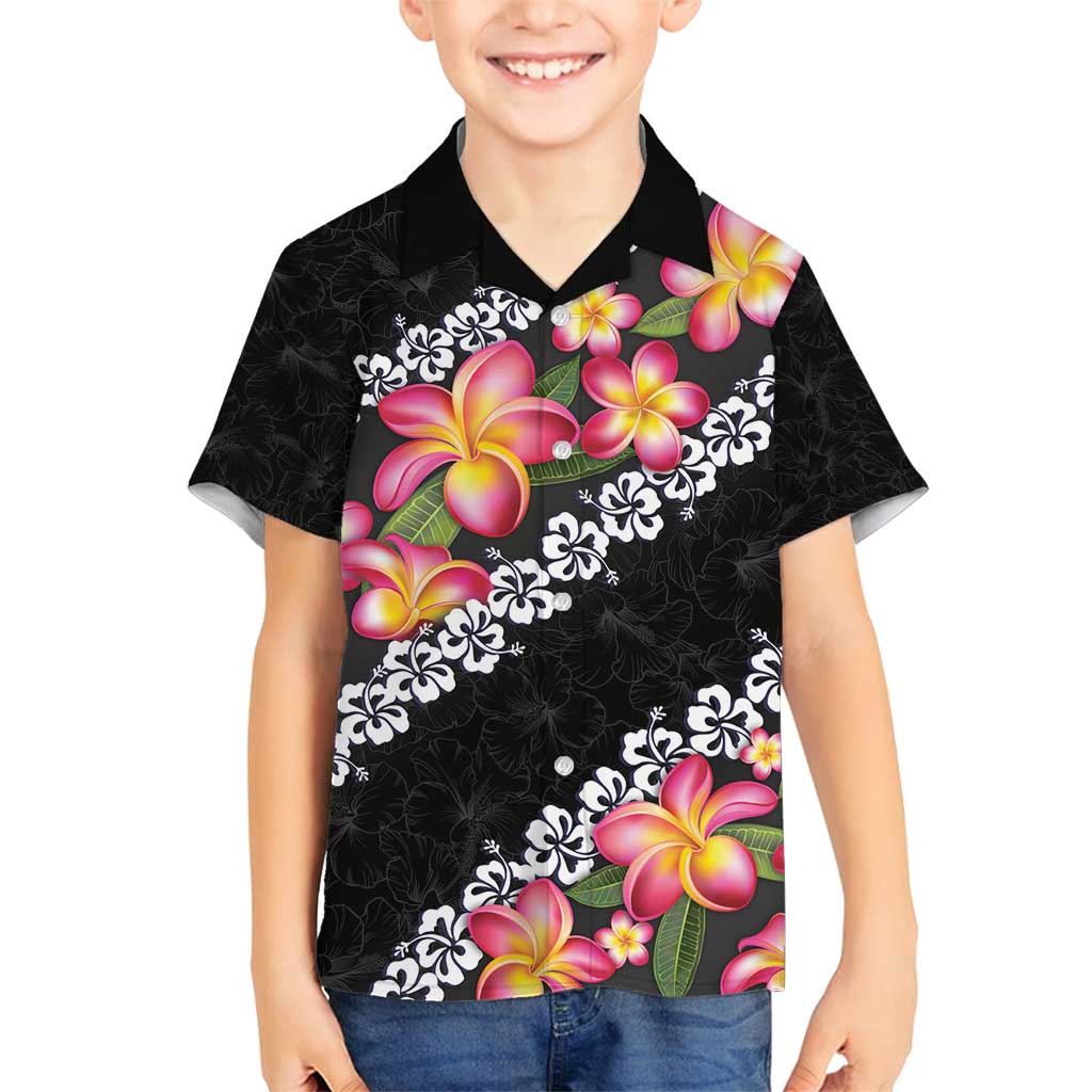 Black Polynesia Family Matching Long Sleeve Bodycon Dress and Hawaiian Shirt Plumeria With Hibiscus Pattern Tropical Vibes