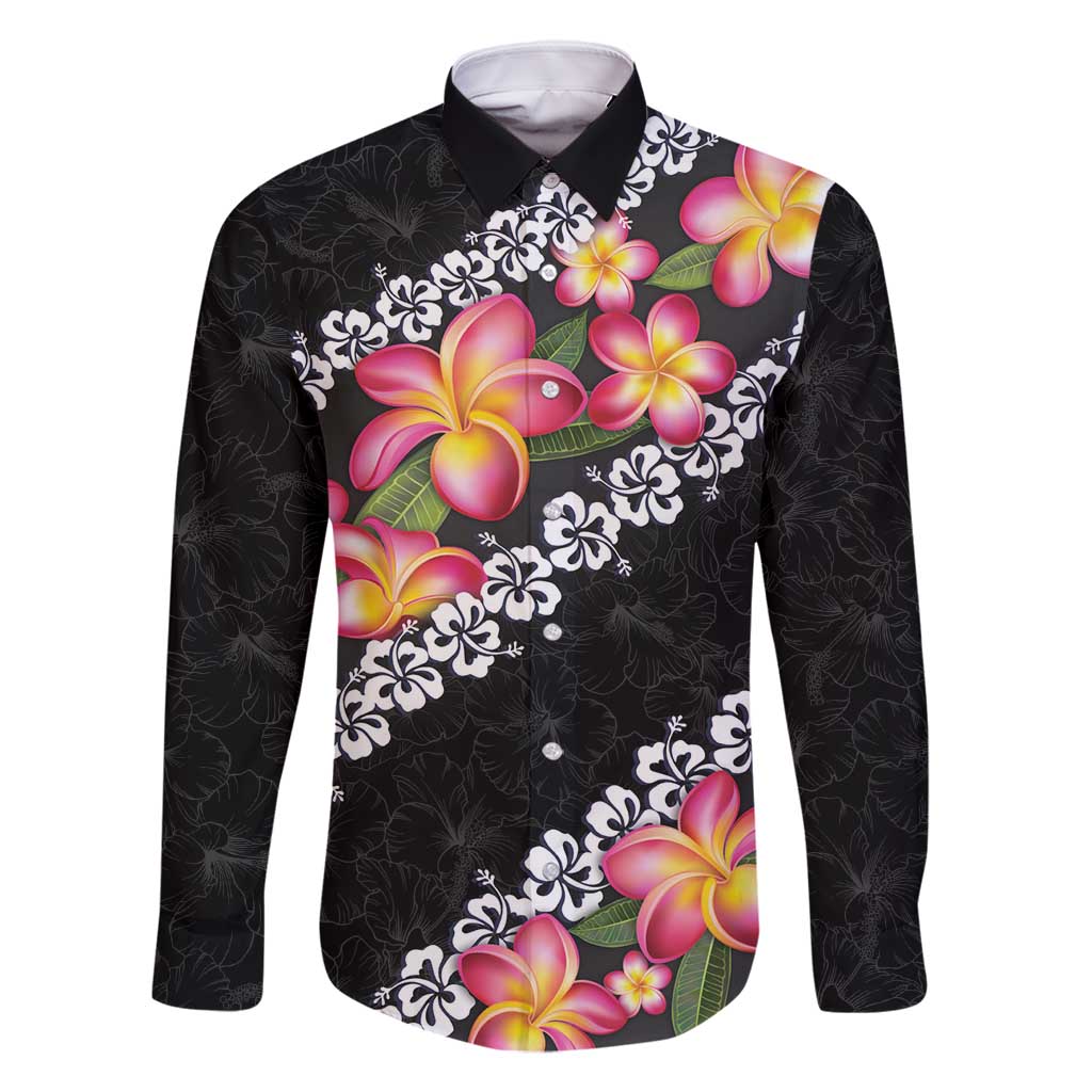 Black Polynesia Family Matching Mermaid Dress and Hawaiian Shirt Plumeria With Hibiscus Pattern Tropical Vibes