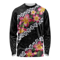 Black Polynesia Long Sleeve Shirt Plumeria With Hibiscus Pattern Tropical Vibes LT14 Unisex Black - Polynesian Pride