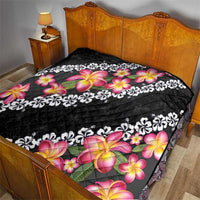 Black Polynesia Quilt Plumeria With Hibiscus Pattern Tropical Vibes