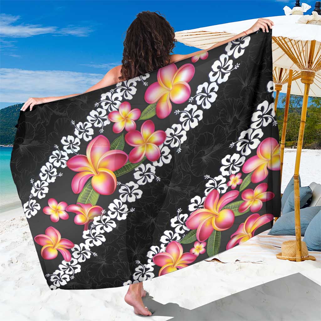 Black Polynesia Sarong Plumeria With Hibiscus Pattern Tropical Vibes LT14 One Size 44 x 66 inches Black - Polynesian Pride