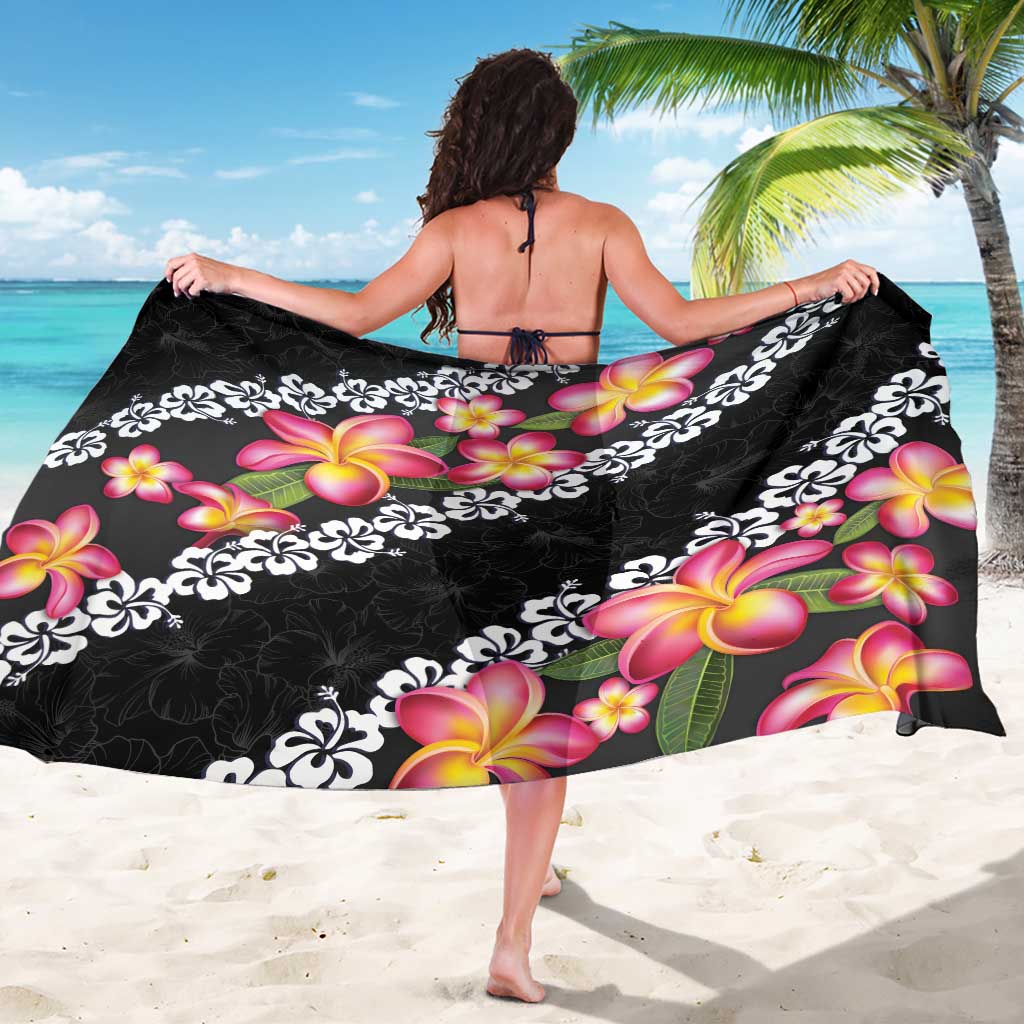 Black Polynesia Sarong Plumeria With Hibiscus Pattern Tropical Vibes