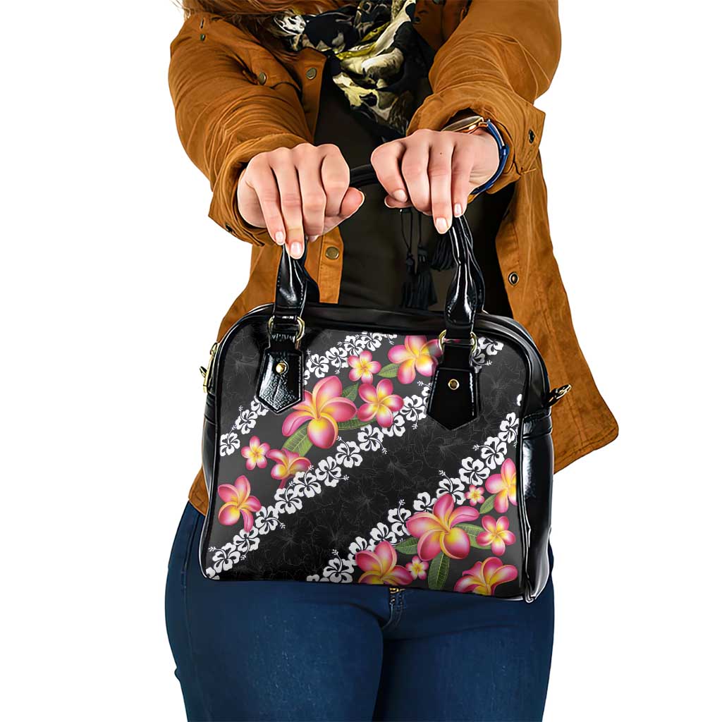 Black Polynesia Shoulder Handbag Plumeria With Hibiscus Pattern Tropical Vibes LT14 One Size Black - Polynesian Pride