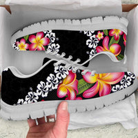 Black Polynesia Sneakers Plumeria With Hibiscus Pattern Tropical Vibes
