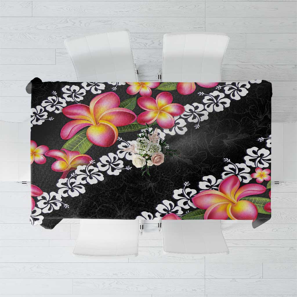 Black Polynesia Tablecloth Plumeria With Hibiscus Pattern Tropical Vibes LT14 Black - Polynesian Pride