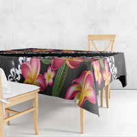 Black Polynesia Tablecloth Plumeria With Hibiscus Pattern Tropical Vibes