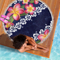 Blue Polynesia Beach Blanket Plumeria With Hibiscus Pattern Tropical Vibes