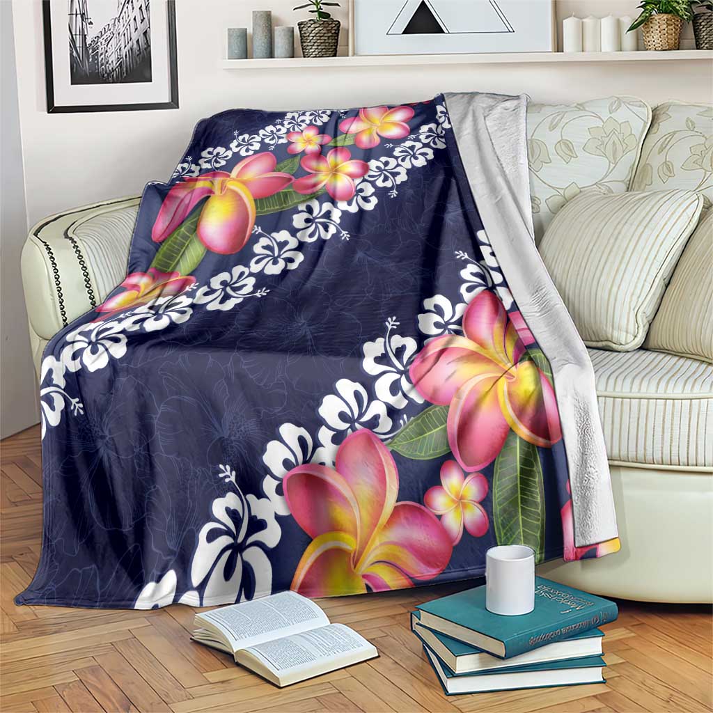 Blue Polynesia Blanket Plumeria With Hibiscus Pattern Tropical Vibes LT14 Blue - Polynesian Pride