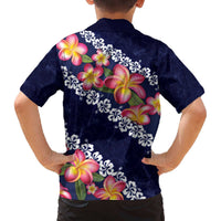 Blue Polynesia Family Matching Off The Shoulder Long Sleeve Dress and Hawaiian Shirt Plumeria With Hibiscus Pattern Tropical Vibes