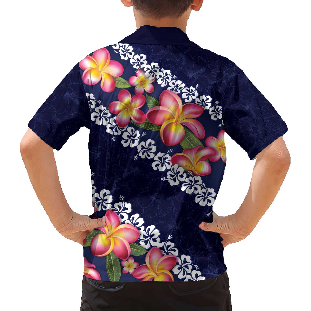 Blue Polynesia Family Matching Off Shoulder Short Dress and Hawaiian Shirt Plumeria With Hibiscus Pattern Tropical Vibes