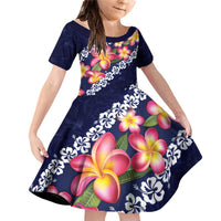 Blue Polynesia Family Matching Off Shoulder Short Dress and Hawaiian Shirt Plumeria With Hibiscus Pattern Tropical Vibes