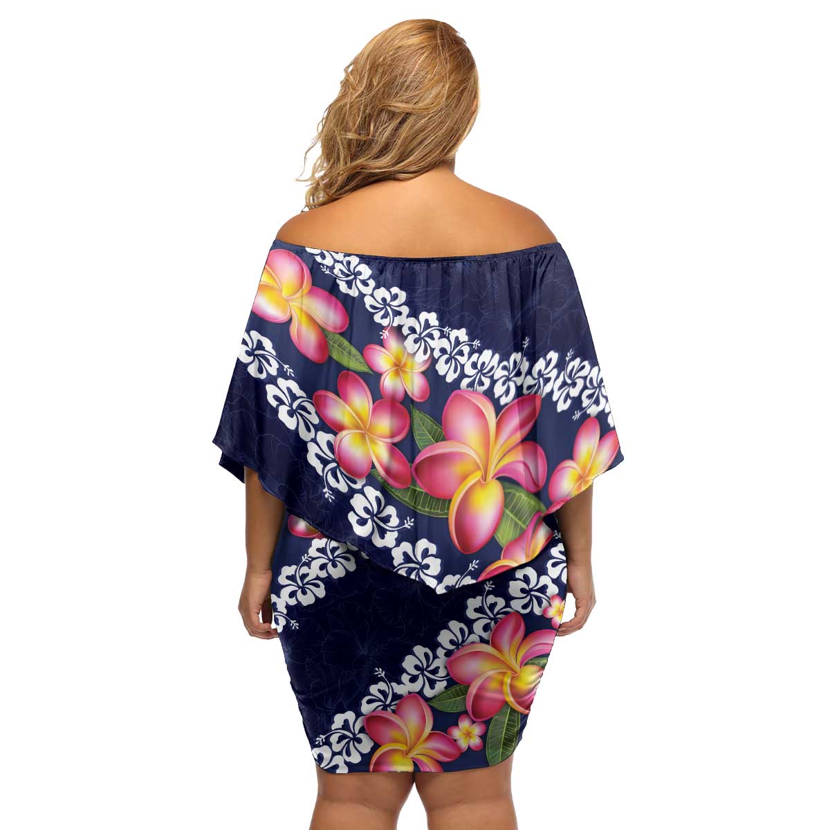 Blue Polynesia Family Matching Off Shoulder Short Dress and Hawaiian Shirt Plumeria With Hibiscus Pattern Tropical Vibes