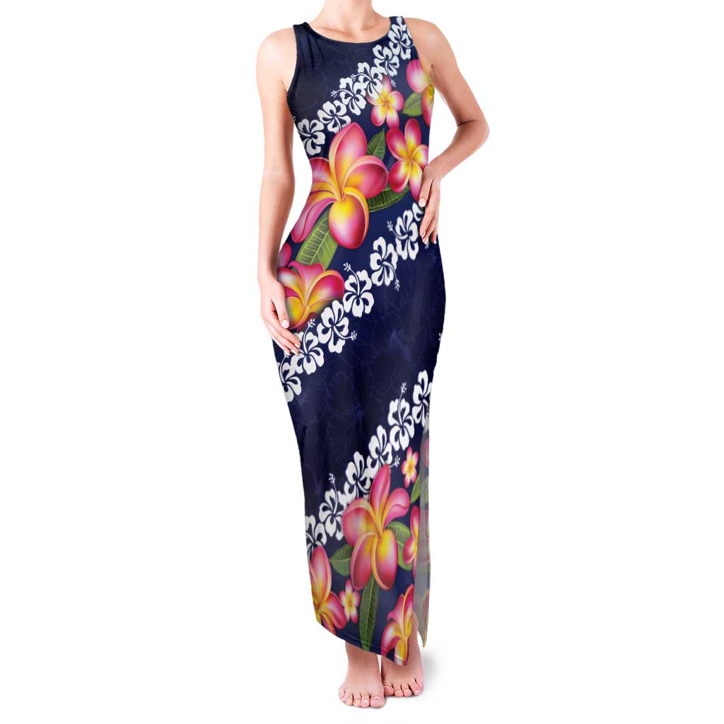 Blue Polynesia Family Matching Tank Maxi Dress and Hawaiian Shirt Plumeria With Hibiscus Pattern Tropical Vibes