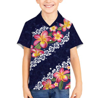 Blue Polynesia Family Matching Tank Maxi Dress and Hawaiian Shirt Plumeria With Hibiscus Pattern Tropical Vibes