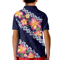 Blue Polynesia Kid Polo Shirt Plumeria With Hibiscus Pattern Tropical Vibes
