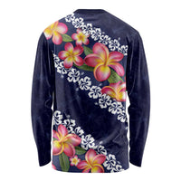 Blue Polynesia Long Sleeve Shirt Plumeria With Hibiscus Pattern Tropical Vibes LT14 - Polynesian Pride