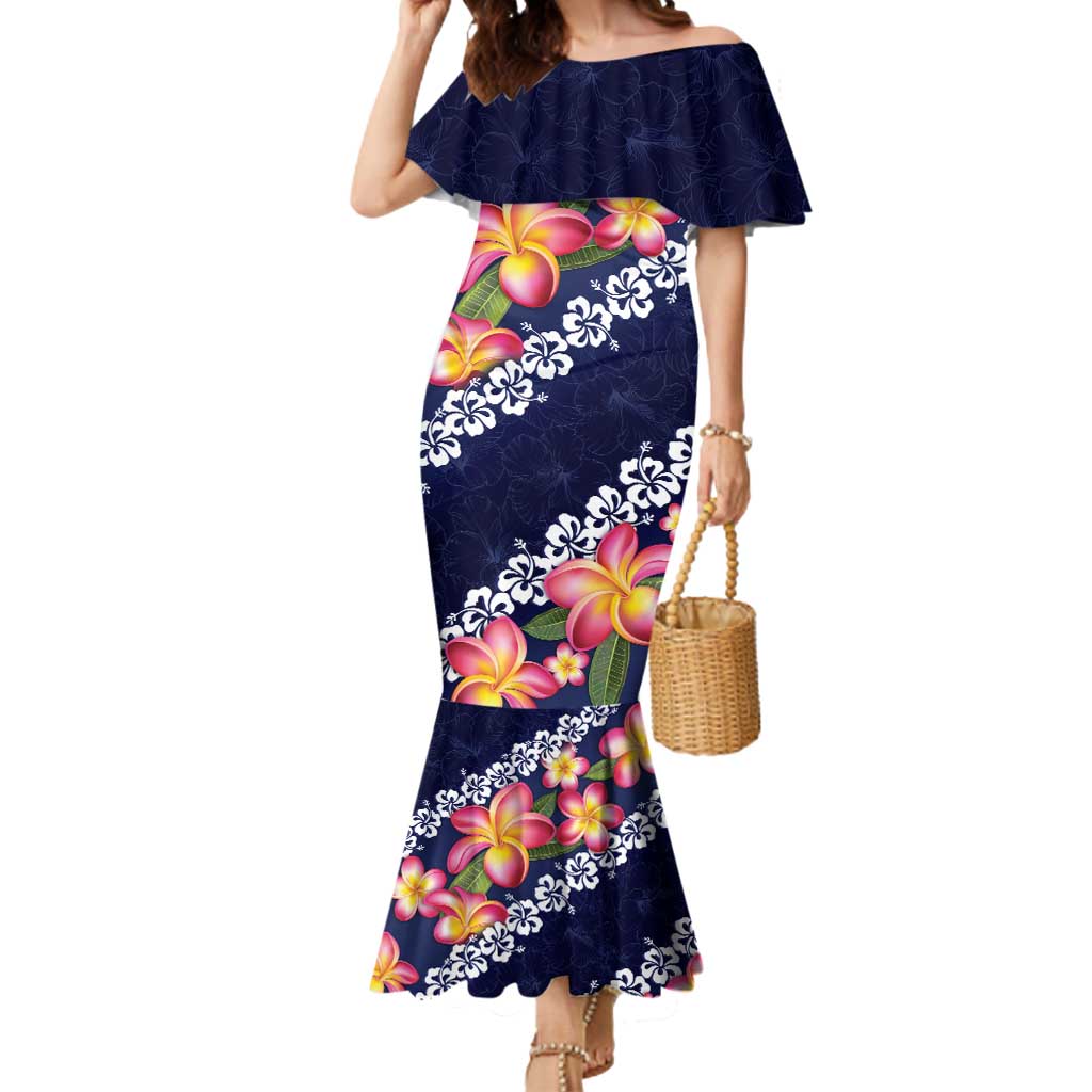 Blue Polynesia Mermaid Dress Plumeria With Hibiscus Pattern Tropical Vibes LT14 Women Blue - Polynesian Pride